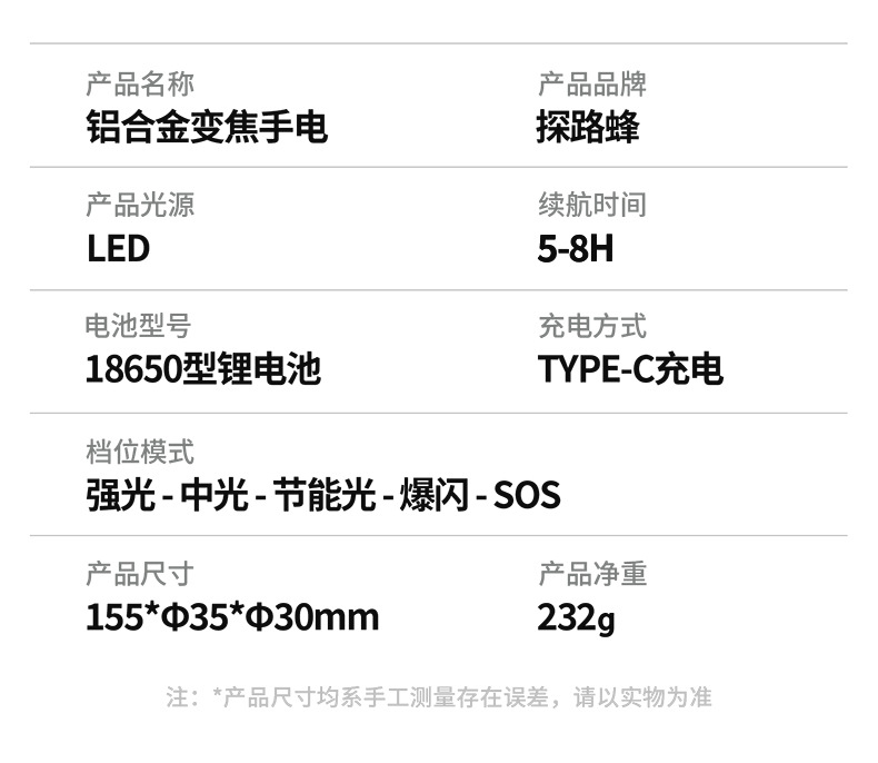 Pathfinder Bee X11 Strong Light Flashlight Ultra-Long Battery Life Rechargeable Outdoor Portable Zoom Multi-Function Flashlight