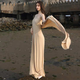 希腊女神抹胸连衣裙女夏季油画复古埃及度假沙漠废土风沙滩长裙子