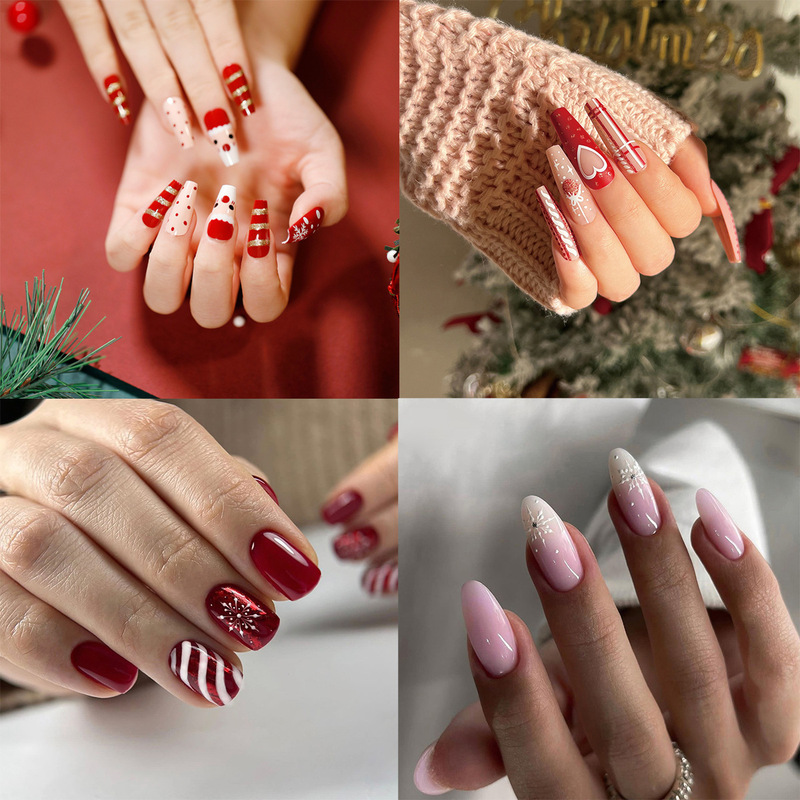 Christmas Wearable Nails Snowflake Love Glitter Manicure Fake Nails Short Almond Butterfly European and American Long Nails Wholesale