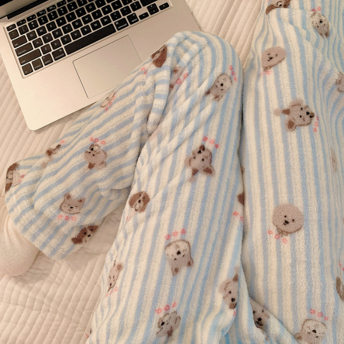 Pantalones de pijama de franela de coral de dibujos animados, pantalones de pijama de hombre, pantalones de invierno de otoño de mujer, pantalones caseros
