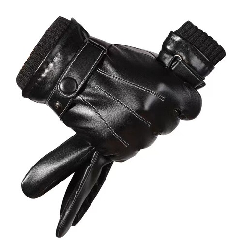 Autumn/Winter Men's Leather PU Touchscreen Waterproof Windproof Warm Fleece Full Finger Driving Adult Outdoor Riding Gloves