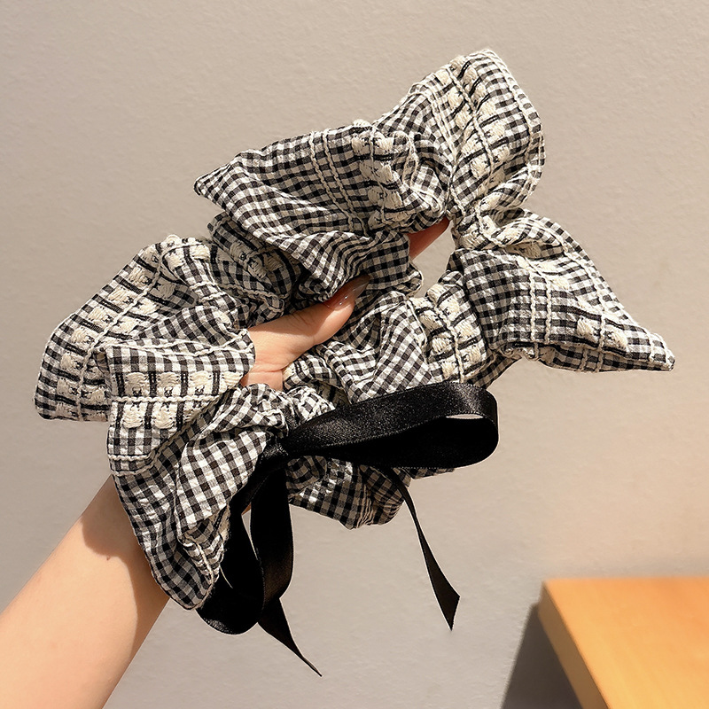 2025 nuevo estilo ballet bowknot intestino grueso anillo para el cabello femenino diseño de nicho bufanda cuadrada a cuadros cuerda para la cabeza bola accesorios para el cabello