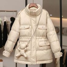 小香風羽絨棉服女中長款2022年冬季新款韓版棉衣時尚收腰立領外套
