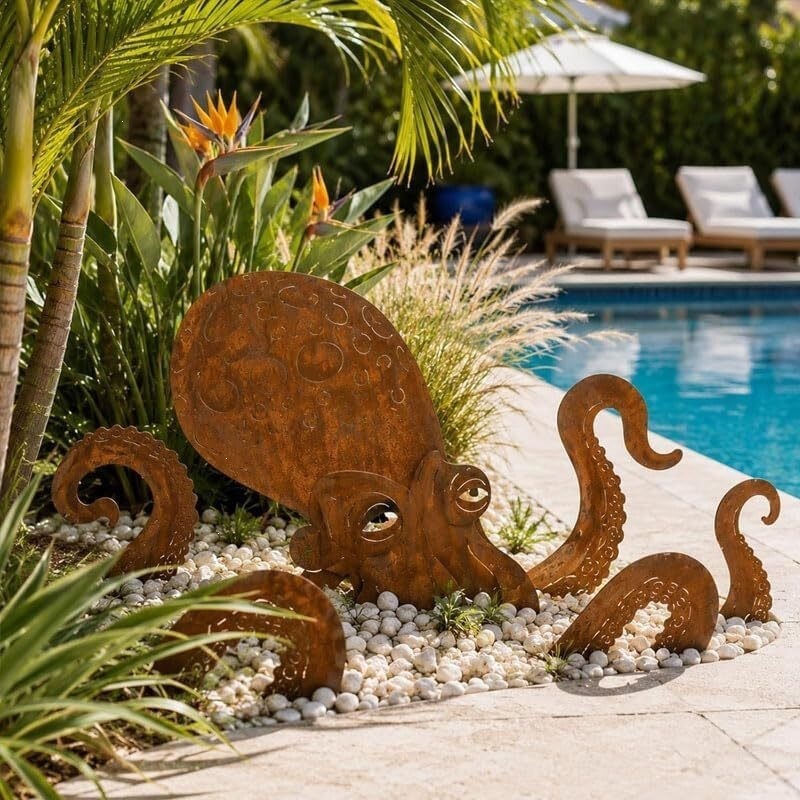 Cross-Border Rust Patina Giant Squid Garden Sculpture