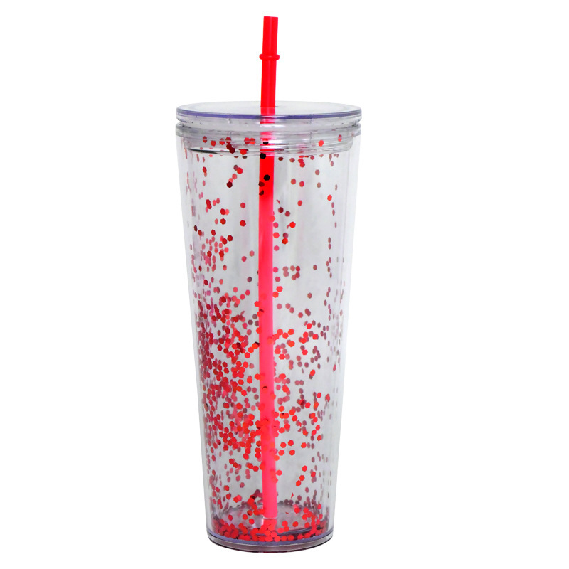 プラスチックカップ新型二重クリエイティブグラデーションマーメイドテールストローカップドリアンカップメッキカラースパンコールカップ|undefined