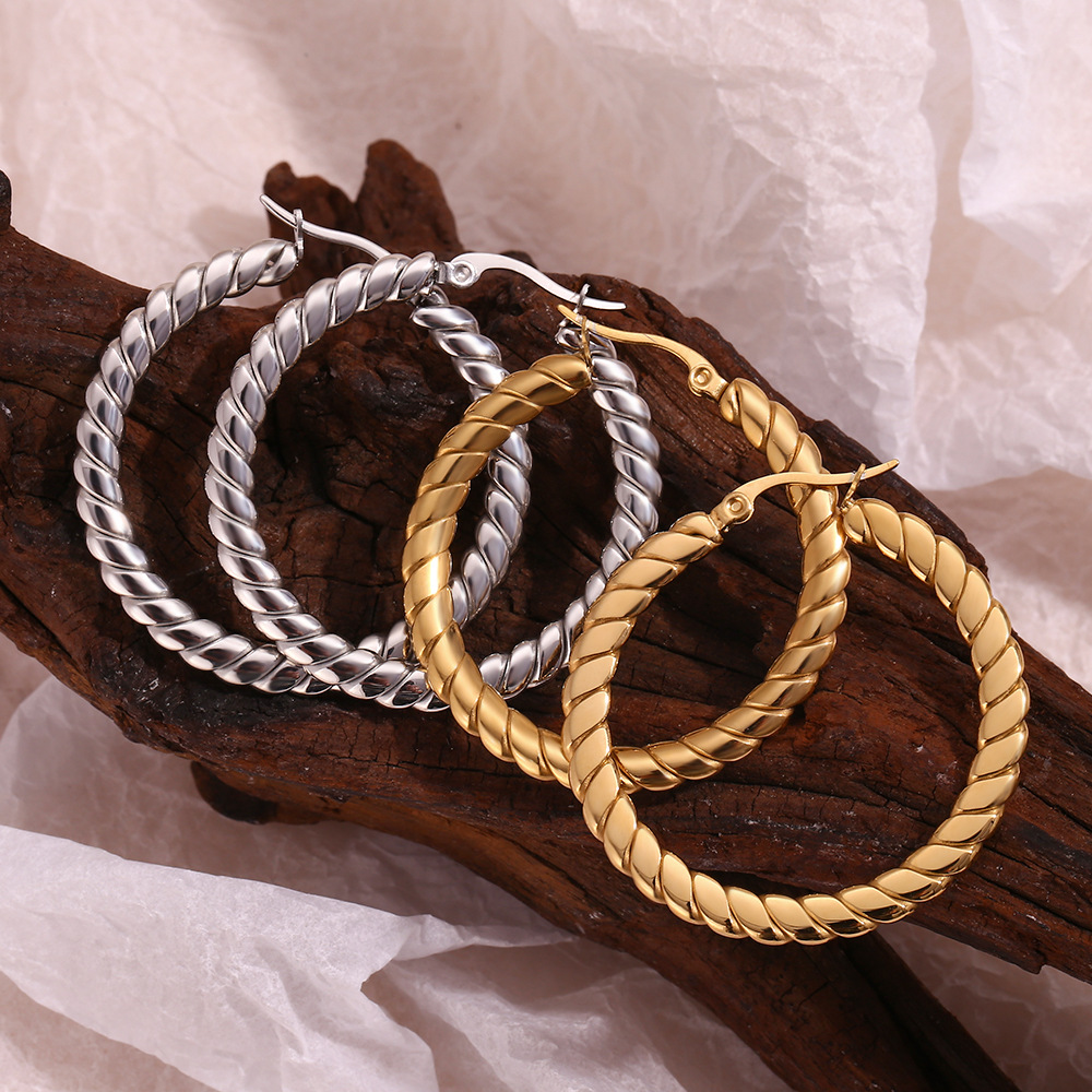 Twist Plated 18K Gold Flat Braided Circle Earrings