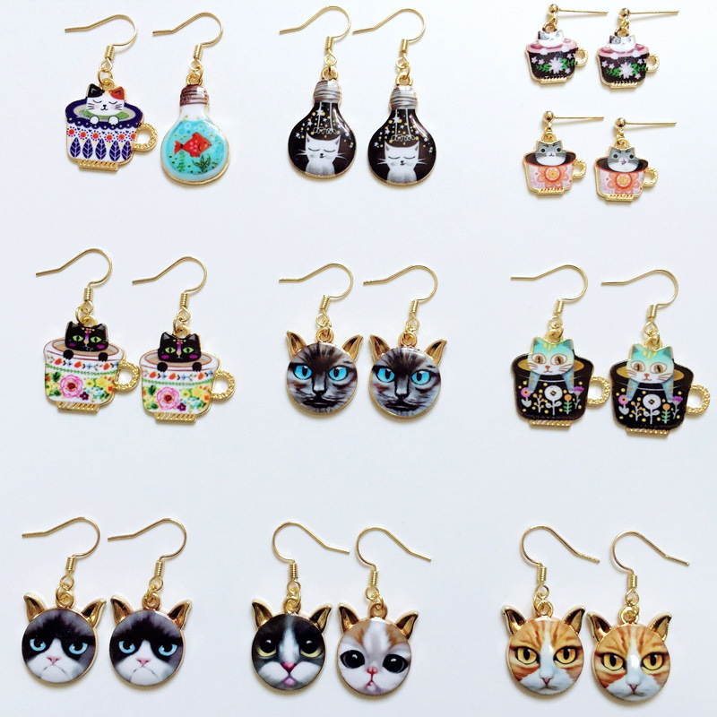 Cute Cat Metal Enamel Women's Drop Earrings 1 Pair display picture 2