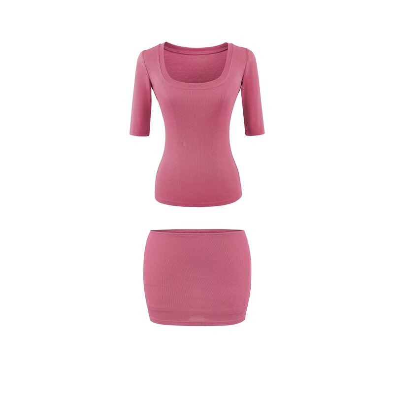 2026 New Summer Style Hot Girl Style U-Neck Slim-Fit Short-Sleeved T-Shirt + Low-Waist Lined Anti-Exposure Skirt Set 2026 New Summer Style Hot Girl Style U-Neck Slim-Fit Short-Sleeved T-Shirt + Low-Waist Lined Anti-Exposure Skirt Set