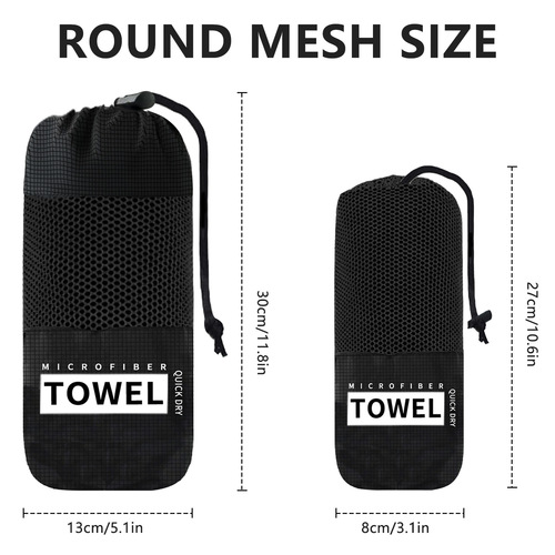Circular mesh bags in size 13*30, available in stock, transparent black zipper mesh bags, customizable beach towel mesh bags