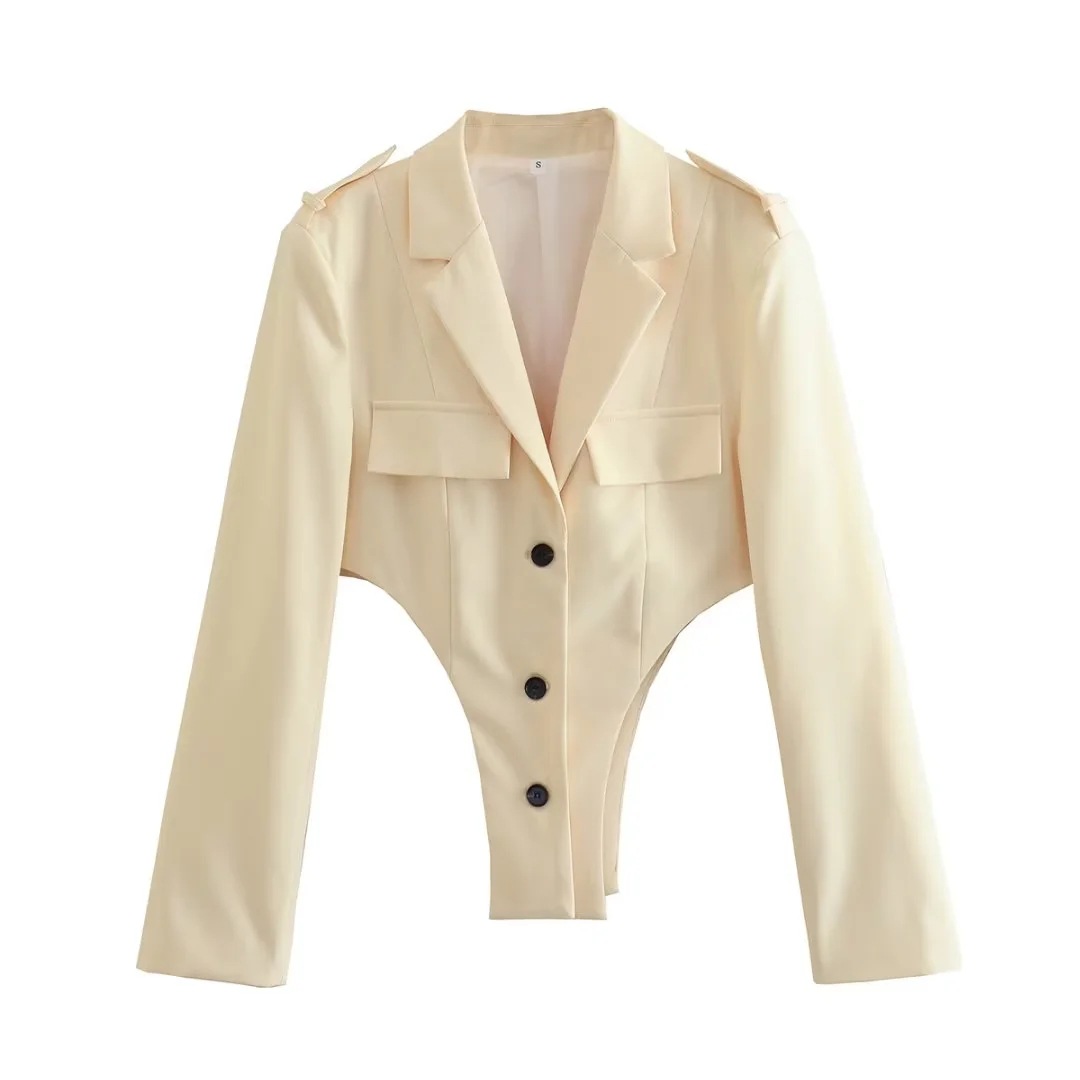 Damkläder Y2K nytt temperament smal ficka lapel kort kostymjacka asymmetrisk topp 8BS9672_voghion.com