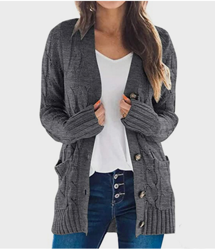 Suéter Cárdigan Nuevo de Otoño-Invierno 2026 para Mujer, Estilo Europeo y Americano, Cuello en V, Cierre de un Botón, Manga Larga, Chaqueta de Punto