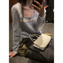 现 2025秋冬季新款韩国设计师smo*thmood复古拼色方领针织衫