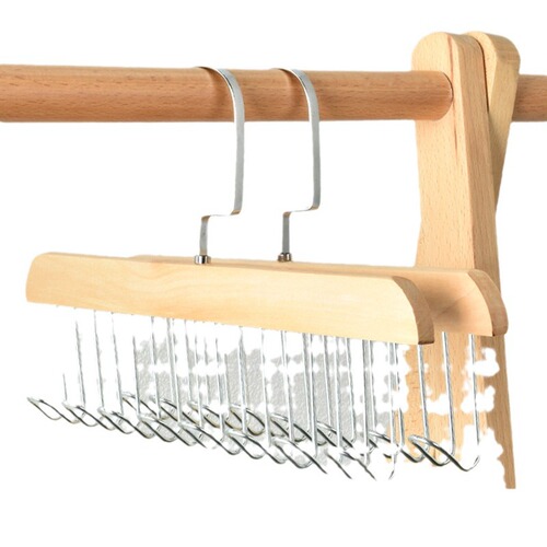 Multifunctional solid wood clothes hanger, trouser rack, underwear suspender bag, tie wooden hook, home eight-hook storage rack