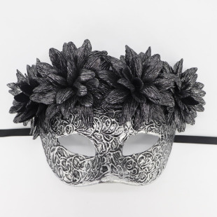 Mexican Day of the Dead Masquerade Halloween Flat Head Antique Rattan Pattern Mask with Flowers Cosplay Props