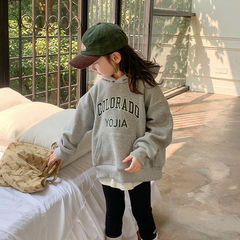 YOJIA Girls' Autumn/Winter Outfit 2024 Alphabet Fleece Baby Hoodie Thick Warm Children's Long-Sleeve Sweatshirt