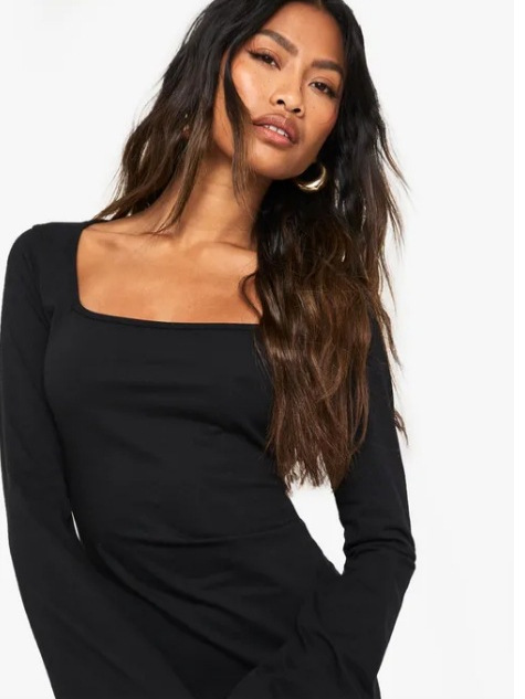 2025 Autumn New Cross-Border Foreign Trade Amazon U-Neck Long Sleeve Solid Color Sexy Bodycon Dress for Women