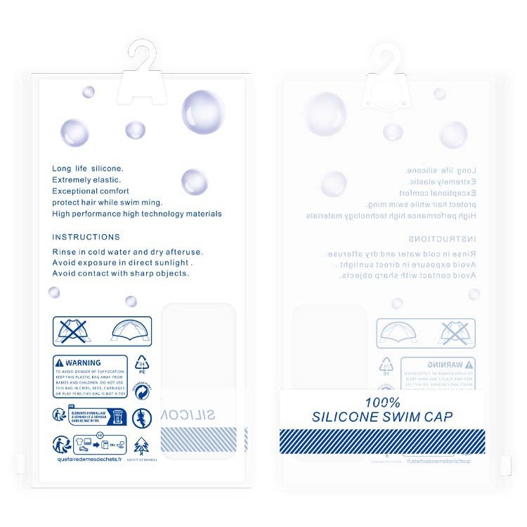 Temu French Triman Advertencia Spot Personalizado Diseño de impresión transparente PE Gorra de baño Gancho Bolsa con cremallera