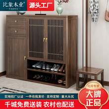 新中式全实木鞋柜乌金木两门玄关柜门口入户客厅隔断储物柜岩板面