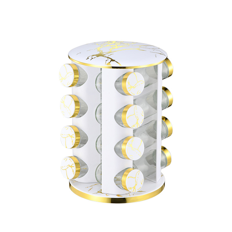 Caja de condimentos multifuncional de cocina Estante de múltiples capas redondo con patrón de mármol completo Estante de condimentos giratorio de acero inoxidable