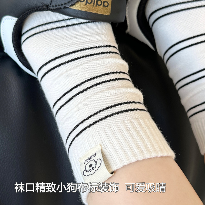 棉质袜子女ins潮流韩系条纹堆堆袜布标小狗吸汗透气舒适诸暨袜子|undefined