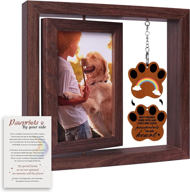 New Wooden Pet Commemorative Photo Rotatable Floating Photo Frame Creative Solid Wood Rotatable Desktop Picture Frame