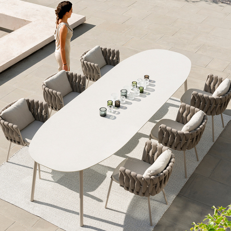 Mesa y silla de cordón al aire libre patio jardín balcón al aire libre mesa de comedor de hotel simple villa combinación silla de caña