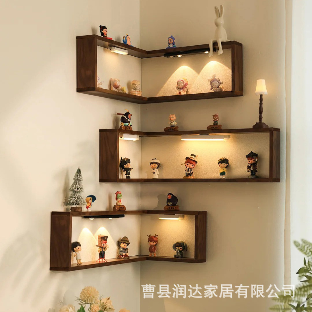 In-Stock Corner Storage Rack, Wooden Wall-Mounted Doll Display Rack, Multi-Layer Figurine Storage Stand, Corner Decorative Rack