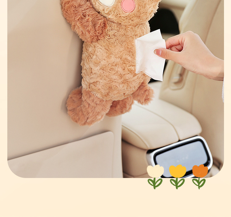 Car seat back tissue box, car tissue hanging bag, creative cute pet car-mounted tissue box, cartoon plush bear