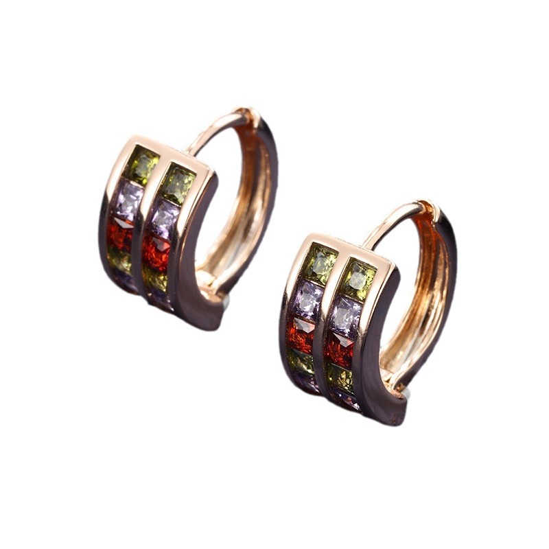 Pendientes de Aro Xuping Jewelry de Aleación de Cobre con Incrustaciones de Gemas Artificiales Coloridas, Pendientes de Diamantes Completos a la Moda Europea y Americana