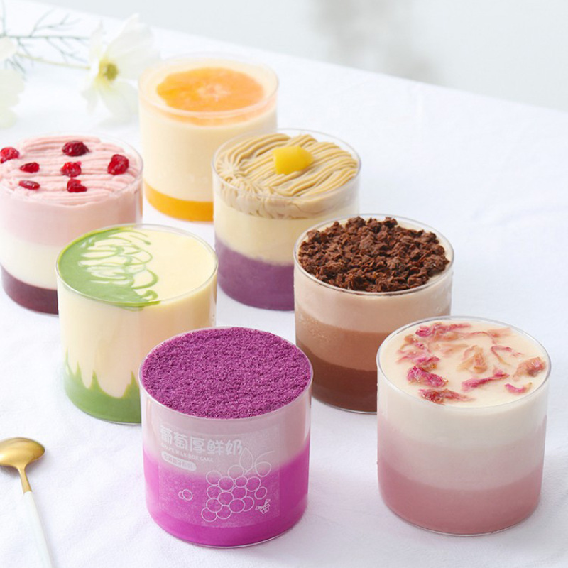 200ML taza redonda de mousse taza de pastel taza de pudín taza de plástico engrosada taza redonda desechable transparente sin tapa