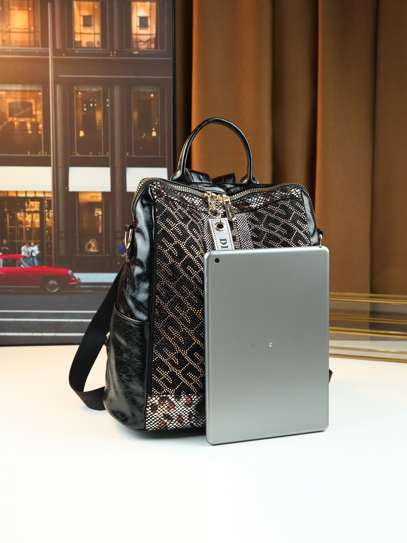 Women's Rhinestone Square Backpack Casual Shoulder Tote Bag_voghion.com