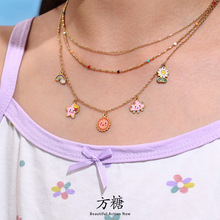 方糖可爱童趣滴油太阳星星云朵项链手链脚链钛钢儿童饰品套装批发