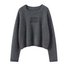 山羊绒衫女100纯山羊绒套头毛衣三股加厚短款打底秋冬刺绣提花衫