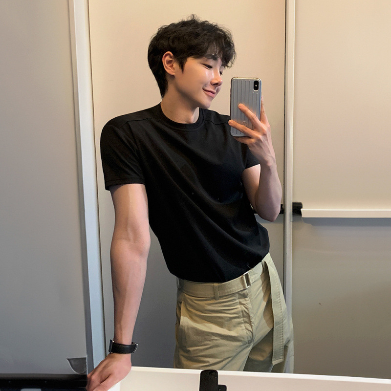 MYQシンプルカジュアル半袖tシャツ男性夏のゆるい丸首半袖韓国版トレンドCleanfit着用