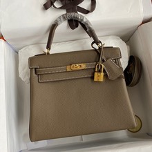 头层togo牛皮荔枝纹宽肩带内缝软凯莉包女高级感手提包单肩斜挎包