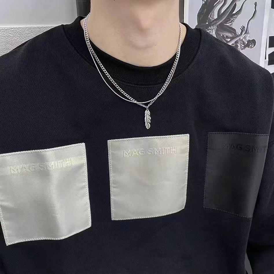 Cuban Link Chain Curb Chain, snake chain Chain Type 1 Piece Quantity Wholesale Jewelry IG Style Hip-Hop Feather Titanium Steel Polishing Double Layer Necklaces Cuban Link Chain Curb Chain Snake Chain
