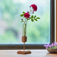 ホームデスクトップ装飾品木製花瓶試験管透明ガラス水耕植物フラワーアレンジメントグリーン植物水耕花瓶