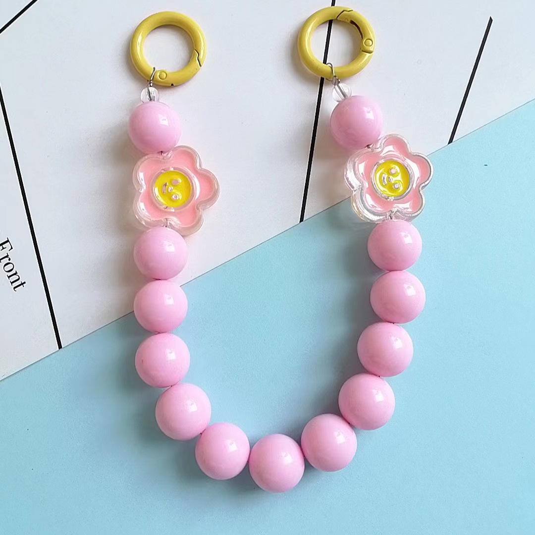 Japón y Corea del Sur color ins hecho a mano con cuentas flor llavero cordón de muñeca macaron color pétalo cordón de teléfono móvil en stock