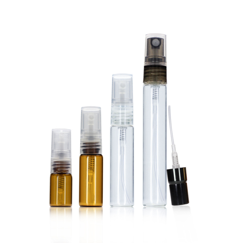 Frasco de perfume transparente de 5 ml, frasco de spray de vidrio marrón de 2 ml, frasco de muestra de viaje de 10 ml, frasco de spray pequeño