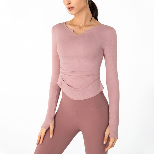 New autumn and winter naked yoga wear V-neck slimming long-sleeved running T-shirt sports top blouse for women