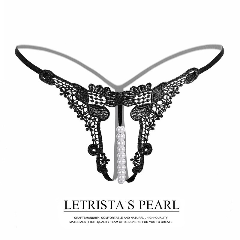 Women’s Embroidered Open-Crotch Tart Trousers with Pearl Detail and Free Thong — detail image 1