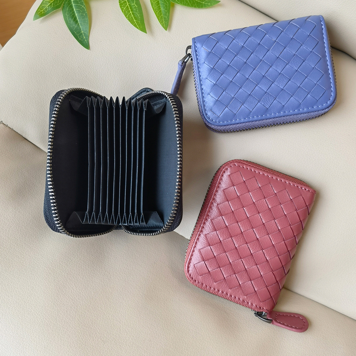 MCBV真皮手工编织风琴卡包卡夹男女士通用真皮名片夹银行卡套