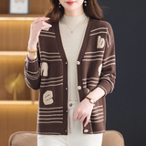 跨境2025秋冬新款全毛针织毛衣字母提花外套羊毛衫开衫上衣年轻款，女装针织衫/毛衣，妃慕昵服饰