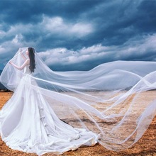 10米超长韩式飘逸新娘拖尾长款拍照头纱外景旅拍婚纱摄影道具