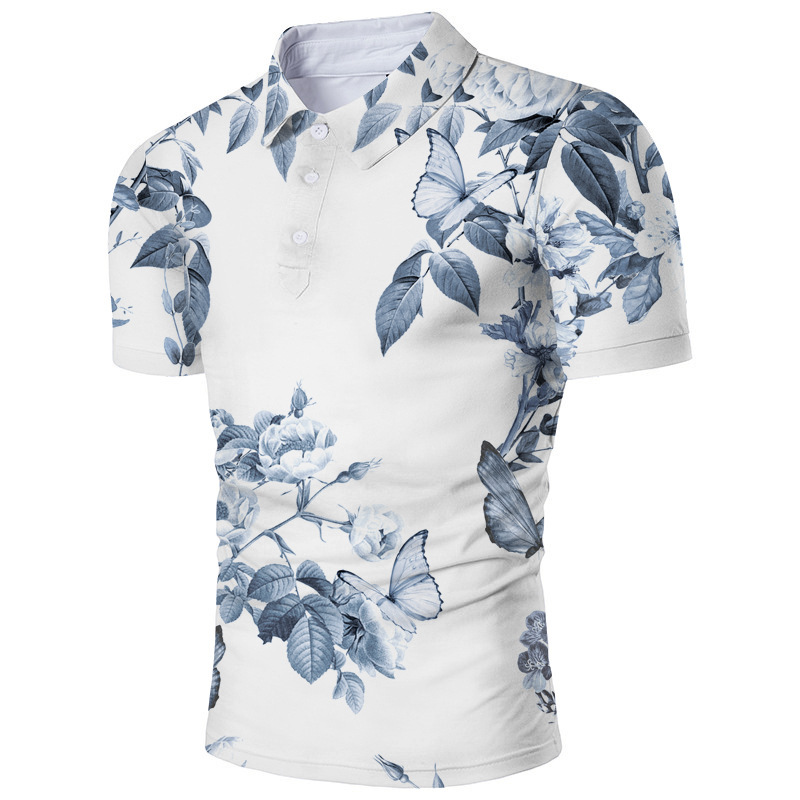 Men's Clothing casual popular printed polo shirt lapel short-sleeved zipper T-shirt _vogarts.com