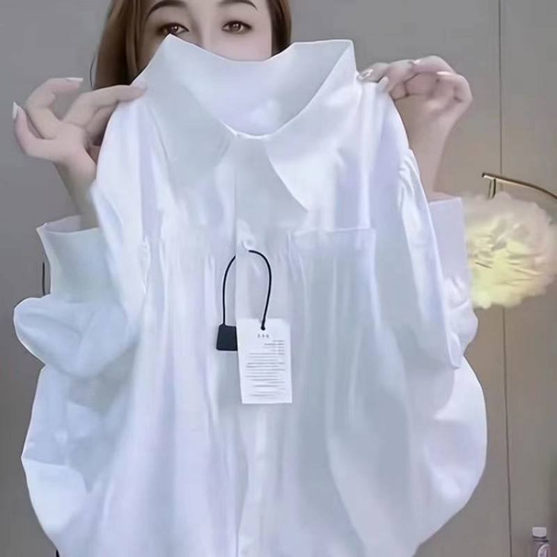 ヨーロッパの厚手の痩身2025春の新作白長袖シャツプリーツトップデザイン多用途トップ女性用|undefined