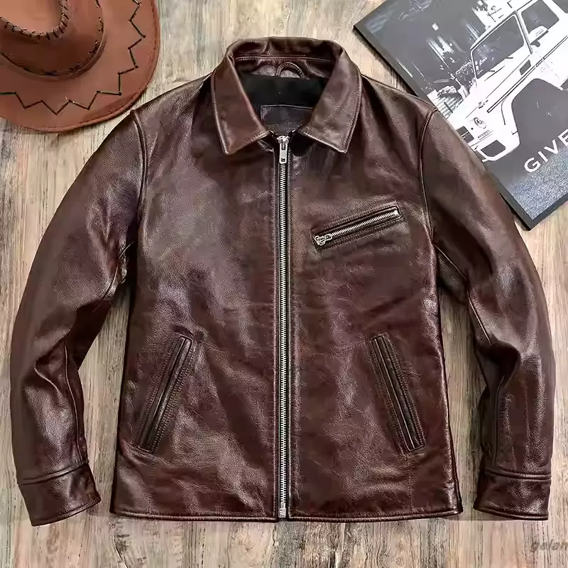 男士复古做旧日系1930男士头层牛皮皮夹克外套真皮皮衣春秋冬机车