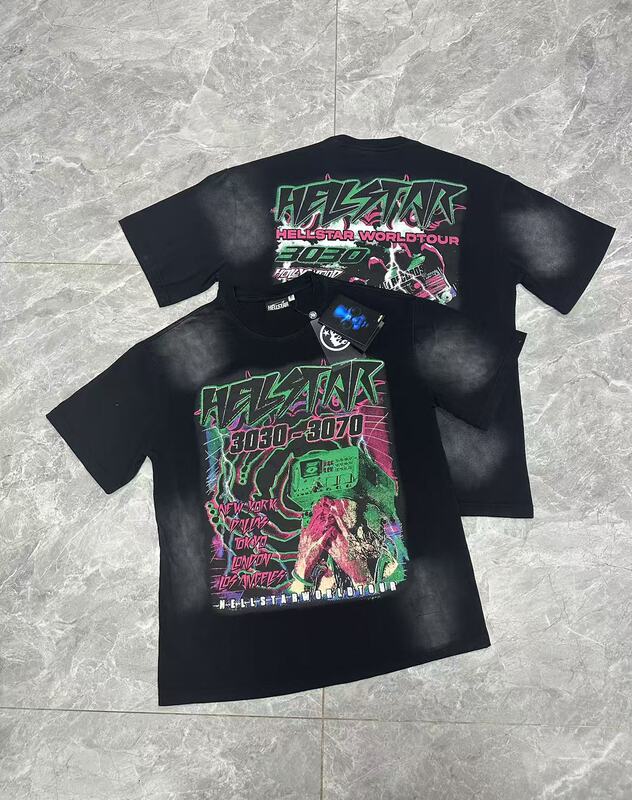 クロスボーダー Hellstar Tシャツ 2025年夏 欧米トレンドブランド レタープリント ゆったり半袖Tシャツ 男女兼用|undefined