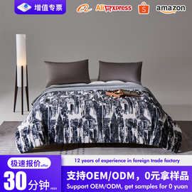 新款外贸跨境亚马逊美拉德兔毛印花牛奶绒双层毯temu毛毯厂家直销