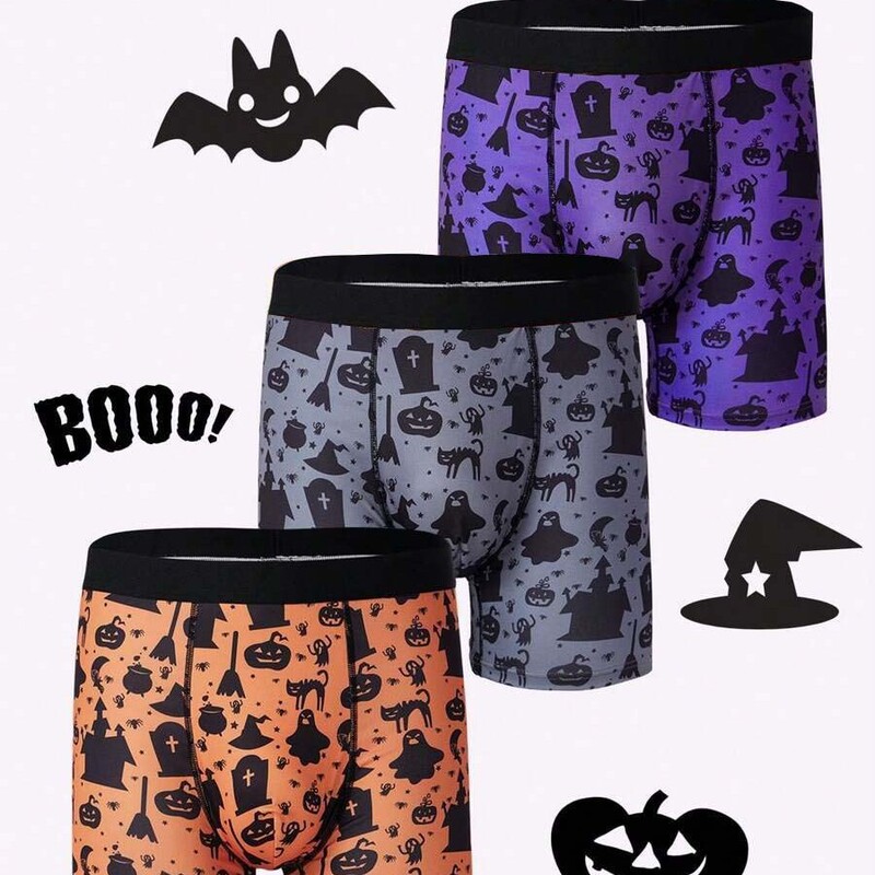 Halloween Element Pumpkin Bat 3D Printed Men's Low-Waist Close-Fitting Mid-Length Skin-Friendly Breathable Boxer Briefs Halloween Element Pumpkin Bat 3D Printed Men's Low-Waist Close-Fitting Mid-Length Skin-Friendly Breathable Boxer Briefs